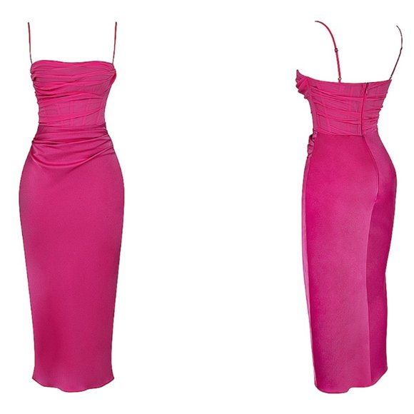 House of CB 'Teia' Hot Pink Draped Corset Midi Dress NWOT - Picture 6 of 11